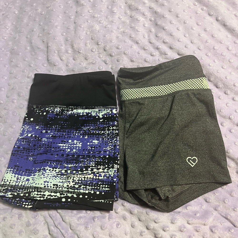 2 pairs of Aeropostale athletic shorts - black and blue print and gray and blue